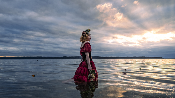 Red Dress in Twilight Print