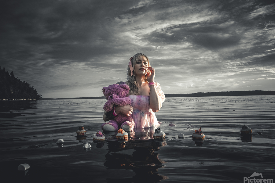 Nocturne in Pink: Whispers of Cupcakes and Marshmallows in the Monochrome Abyss  Print