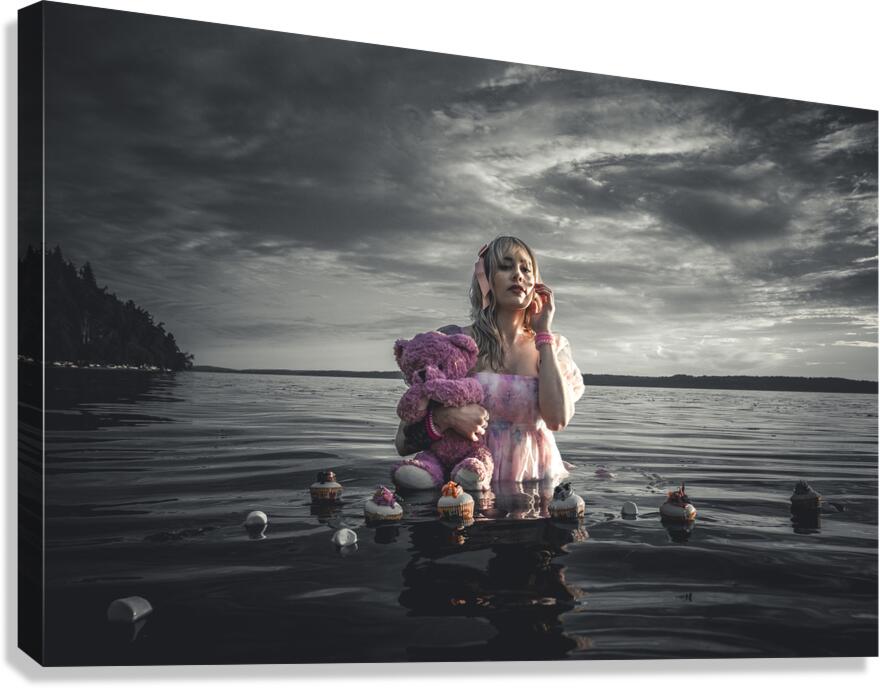 Nocturne in Pink: Whispers of Cupcakes and Marshmallows in the Monochrome Abyss Canvas Print