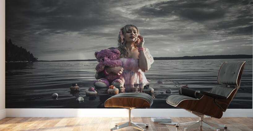 Nocturne in Pink: Whispers of Cupcakes and Marshmallows in the Monochrome Abyss Wall Murals